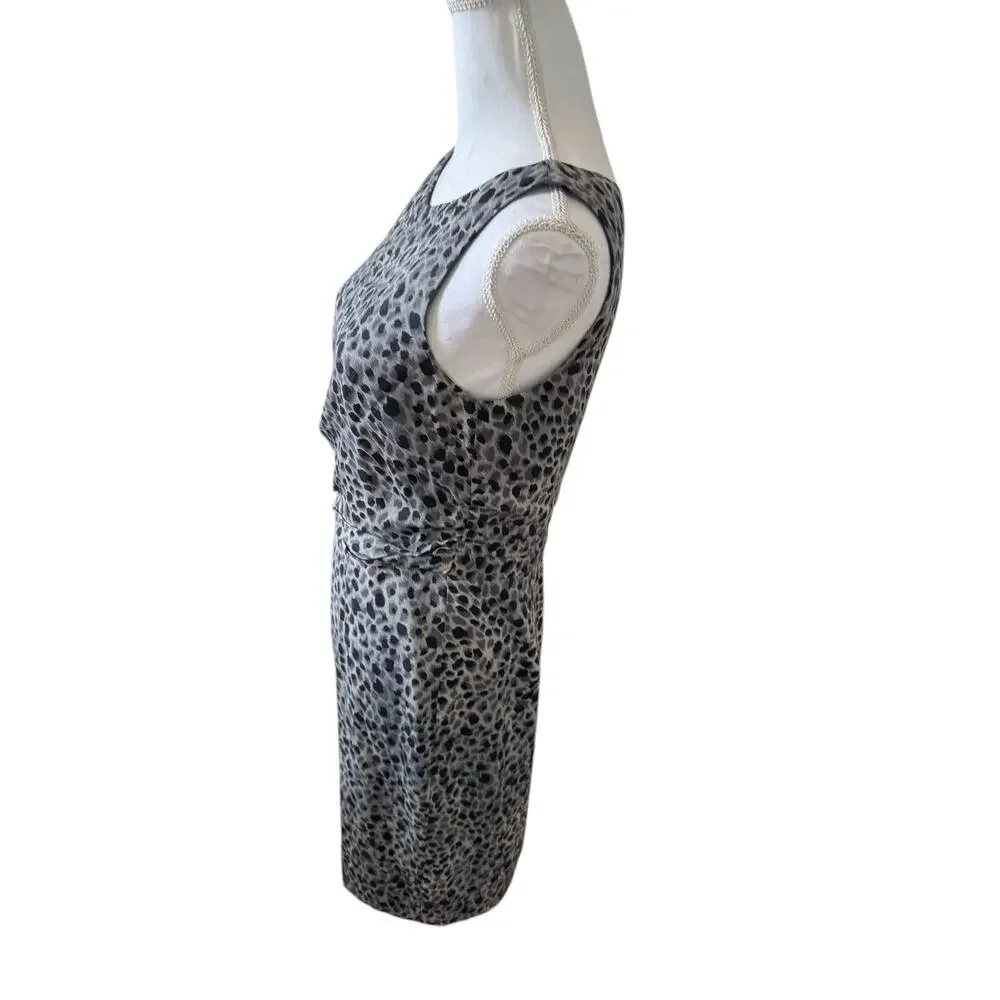 Ann Taylor Silk Sleeveless Dress Gray Leopard Animal Print 8